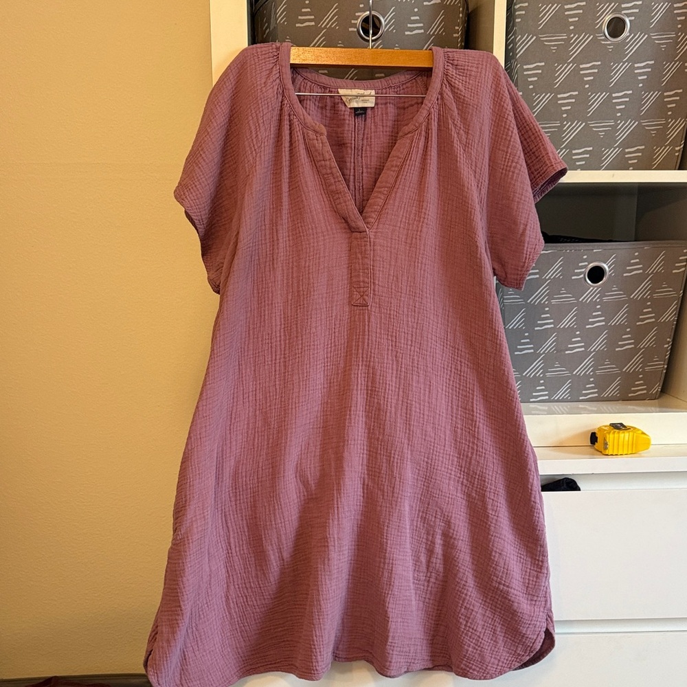 Cotton Mauve V-Neck Tunic Dress
